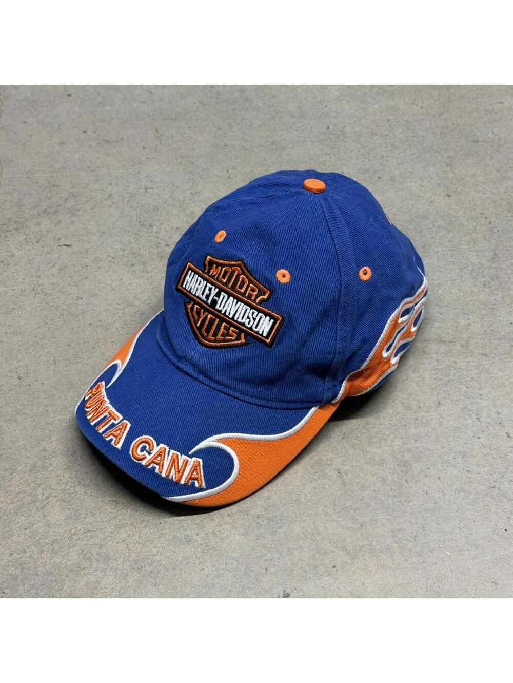 Y2K Harley Davidson Punta Cana Embroidered Logo Flame Strapback Hat